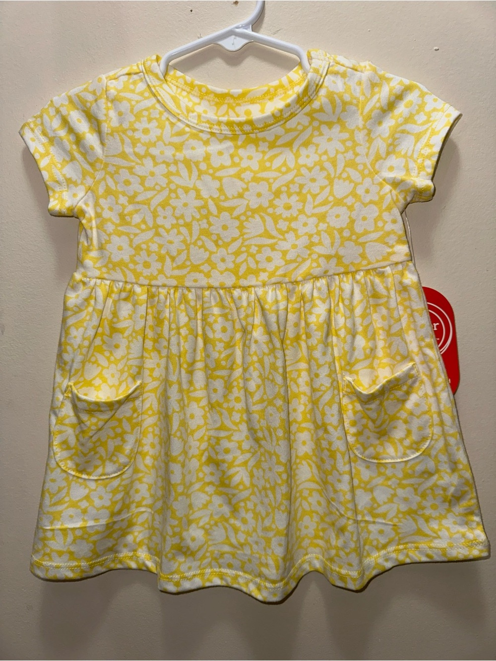 Yellow & White Floral Pocket Baby Dress